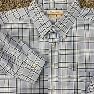 Mens Roundtree & Yorke Gold Label Button Dress Shirt 18 35 Blue Long Sleeve Plai